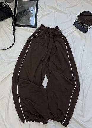 Шоколадні оверсайз джогери султанки з кишенями і куліскою внизу палаццо