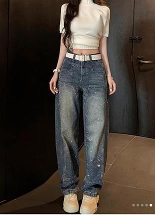 Джинси блискучі з камінцями стразами камінчиками широкі багі бегі баггі палаццо