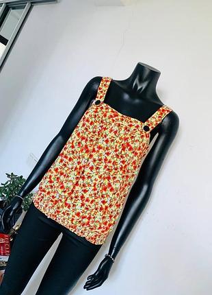 Яркий летний топ be beau в цветочный принт, 100% вискоза, размер uk 12 (m/l)