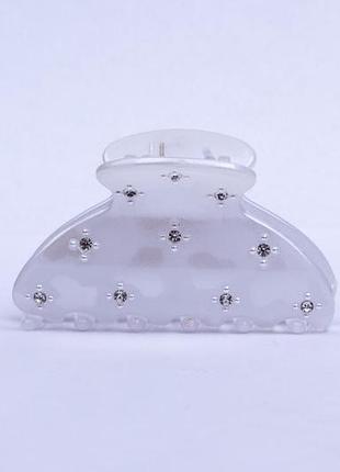 Белый заколка крабик для волос, перламутрирующий 6 см