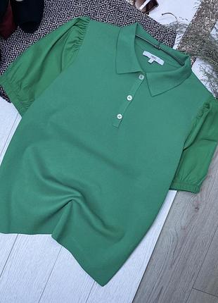 Зелене поло next xl футболка з рукавами ліхтариками трикотажне поло