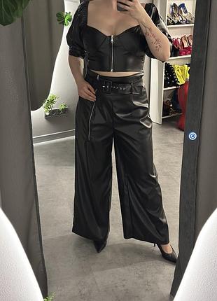 Брюки палацо экокожа