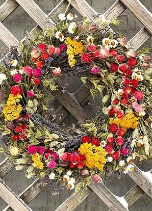 Вінок прованс шебі шик з різноманітних сухоцвітів