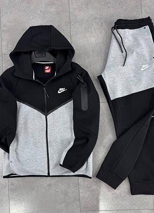 Чорний чоловічий спортивний костюм демісезонний чорний з сірим nike tech fleece