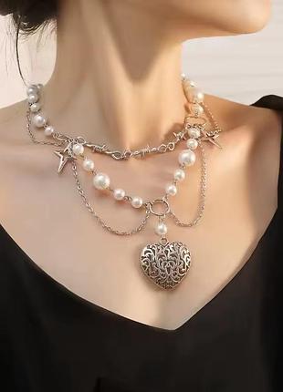 Кольє "ніжний захист" з ажурним серцем та зірками