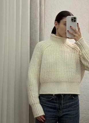 Светр в'язаний молочний білий h&m вовна