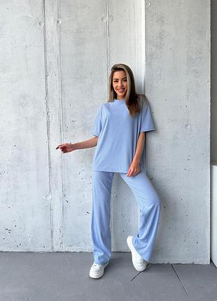 Распродажа 🏷 прогулочный костюм в рубчик брюки прямого кроя на резинке и оверсайз футболка