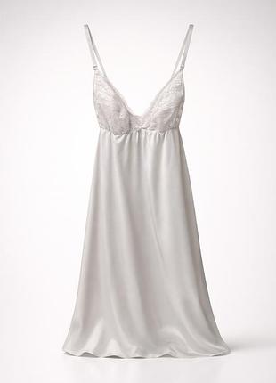 Атласна нічна сорочка з мереживом | ніжний сатин | s–m