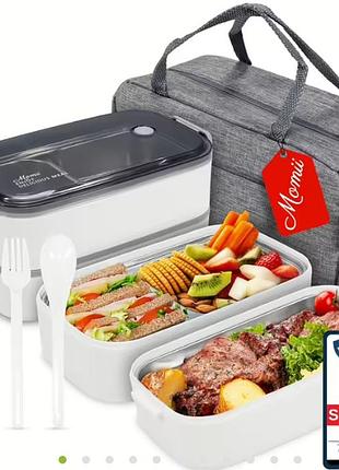 Премиум ланчбокс momii bento 1.4л: двухуровневый контейнер из нержавеющей стали 304 с термосумкой и приборами