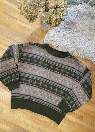 Теплий светр romwe, зелено-бежево-блакитний, затишний і стильний, з контрастними манжетами.