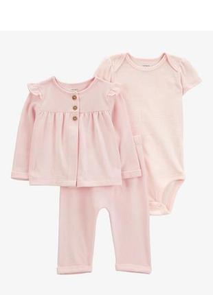 Бавовняний комплект трійка carter’s картерс для дівчинки: кардиган , штани та боді