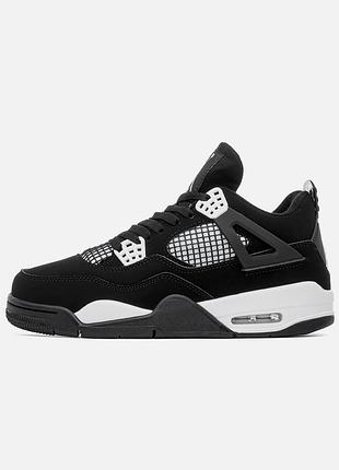 Чоловічі кросівки nike air jordan 4 retro black white джордан чорного з білим кольорів