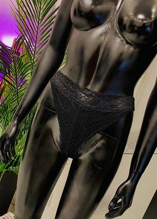 Черные кружевные трусики стринги, размер s (uk 8/10)
