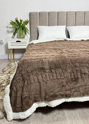 Плед на овчині «min min» коричневий — теплий велюр і м'яка екоовчина 150×200 см/200×230 см євро