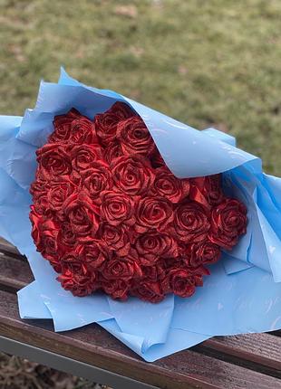 🌹 розкішний букет червоних троянд з блиском 🌹41 троянда під замовлення