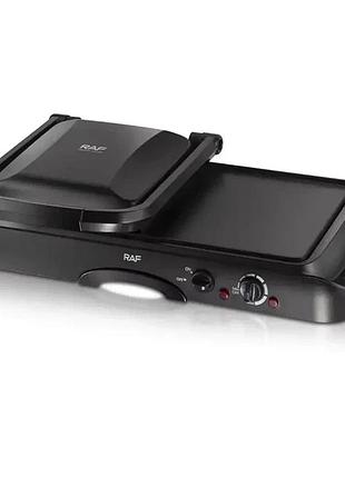 Контактний гриль raf r.2695 1600 вт з антипригарними пластинами, піддоном для жиру, відкриванням на 90° для здорового приготування