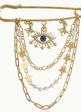 Золотиста брошка шпилька з прикрасами