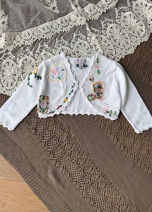 Нарядне святкове болеро на дівчинку 3-6 місяців monsoon вʼязане вишите