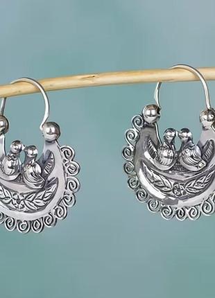 Сріблясті сережки в етно стилі