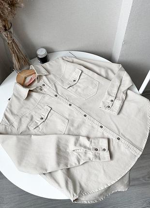 Молочна сорочка оверсайз щільна бежева джинсовка jjxx