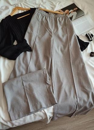 Бежево-коричневі штани палаццо батал плюс сайз у гусячу лапку shein 3xl-4xl