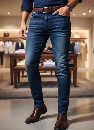 Джинси чоловічі guess, темно-сині, розмір xl, денім (стрейч)