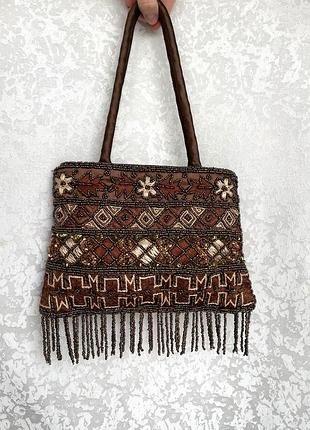 Розкішна вінтажна сумка клатч з бісером, нарядна, вінтаж, антикваріат, ретро з бахромою
