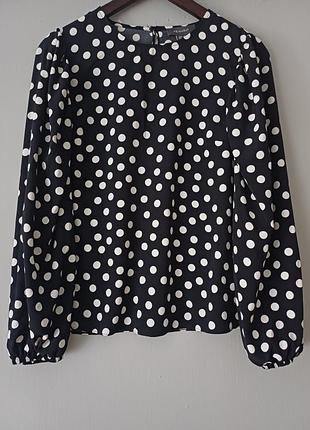 Блуза черная в белый горошек женская с длинным рукавом