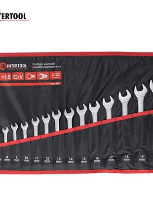Набор ключей комбинированных intertool ht-1204, 15 шт. 6-19, 22мм, cr-v, в чехле