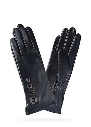 Удлиненные женские кожаные черные перчатки для сенсорных экранов с подкладкой из шерсти 7.5