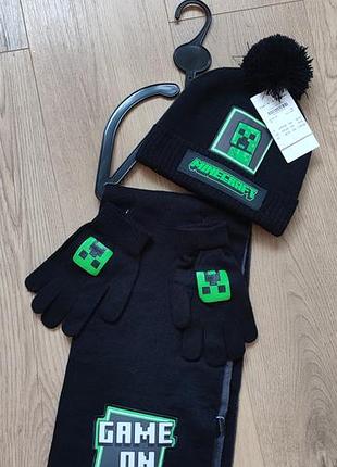 Набор майнкрафт ( шапка, перчатки, шарф)8-15 лет.