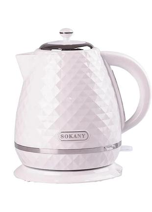 Електрочайник sokany 1,7 л дисковий з автовідключенням 2200 вт білий sk-1032w