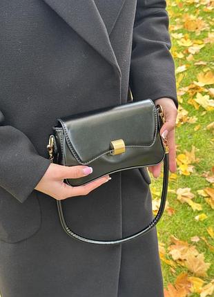 Сумка чорна жіноча багет з двома ручками універсальна