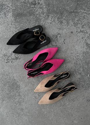 Туфлі жіночі чорні / бежеві туфлі слінгбеки / жіночі туфлі слінгбеки кольору фуксія