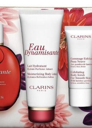 Франция, подарочный набор, clarins: туалетная вода, лосьон, скраб, косметичка5 фото