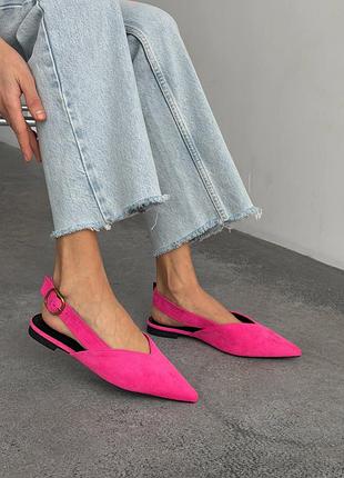 Туфлі жіночі рожеві / жіночі туфлі кольору фуксія / рожеві туфлі з гострим носиком / рожеві туфлі слінгбеки