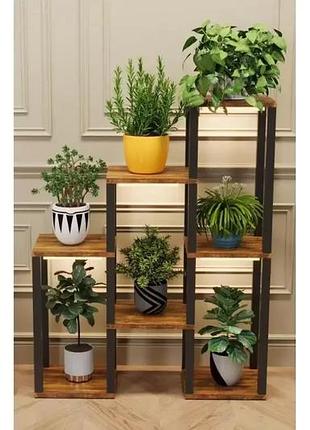 Стильна стійка-полиця для кімнатних вазонів з led-підсвіткою і дерев'яними полицями