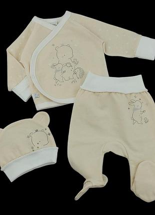 Комплект 3в1: сорочечка, шапочка, повзуни "tea", футер тм “mario kids” (56 см)