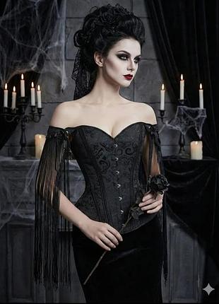 Черный готический корсет в винтажном стиле с длинными кисточками, идеально подходит для хэллоуина, пасхи, карнавалов, элегантных вечеринок и косплея