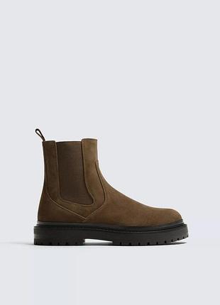 Чоловічі шкіряні черевики челсі zara, нові чоботи з натуральної шкіри зара