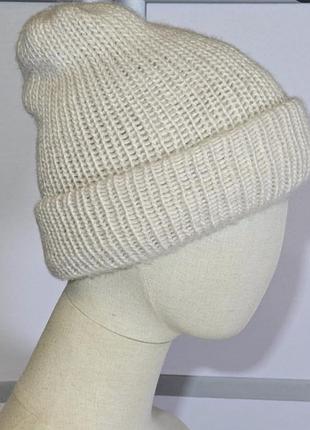 Теплая двойная шапка из шерсти и альпаки с отворотом