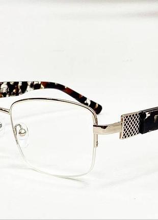 Очки для коррекции зрения женские металлические прямоугольные классические полуободковые с пластиковыми пятнистыми дужками