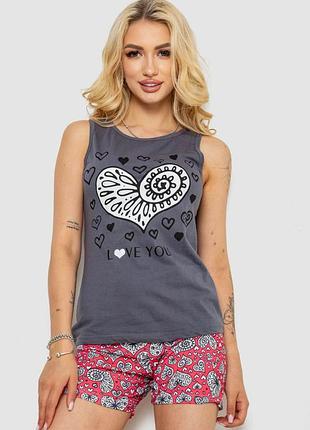 Жіноча піжама з принтом, колір сірий