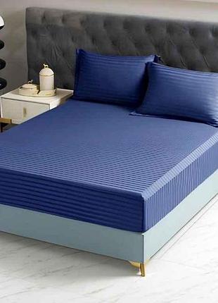 Простирадло на резинці 160*200 страйп-сатін арт.22128-36 синій тм mallory home