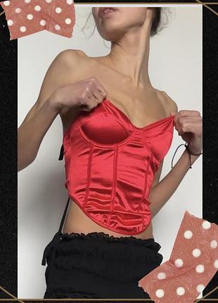 Атлас топ бра сатин класика корсет бралет майка без рукавів бандо еластичний бохо кісточки червоний oldmoney zara
