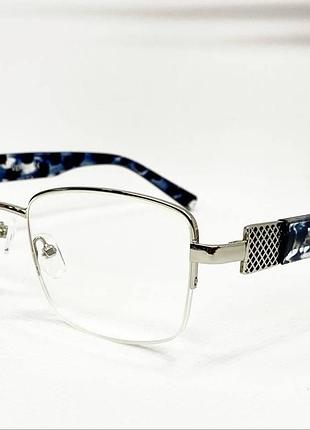 Окуляри для корекції зору жіночі металеві прямокутні класичні напівобідкові з пластиковими плямистими дужками сріблястий, -6.0