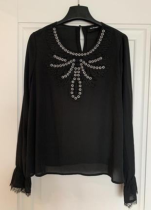 The kooples черная шифоновая блузка с кружевом