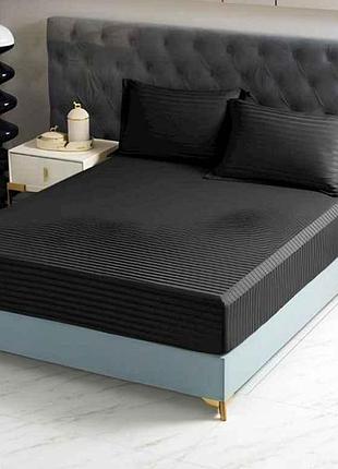 Простынь на резинке 160*200 страйп-сатин наволочки 50*70 арт.22120-20 черная тм mallory home