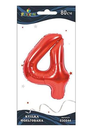 Кулька фольгована цифра 4 червона 80 см. 830844 тм pelican