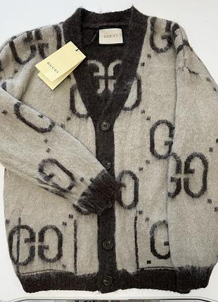 Женский кардиган на две стороны гуччи коричневый в подарочной упаковке
